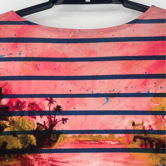 Leoma Lovegrove Art Print Dress Sz XLP Tropical Resort Cafe Terrace Boho Whimsi - Picture 7 of 9